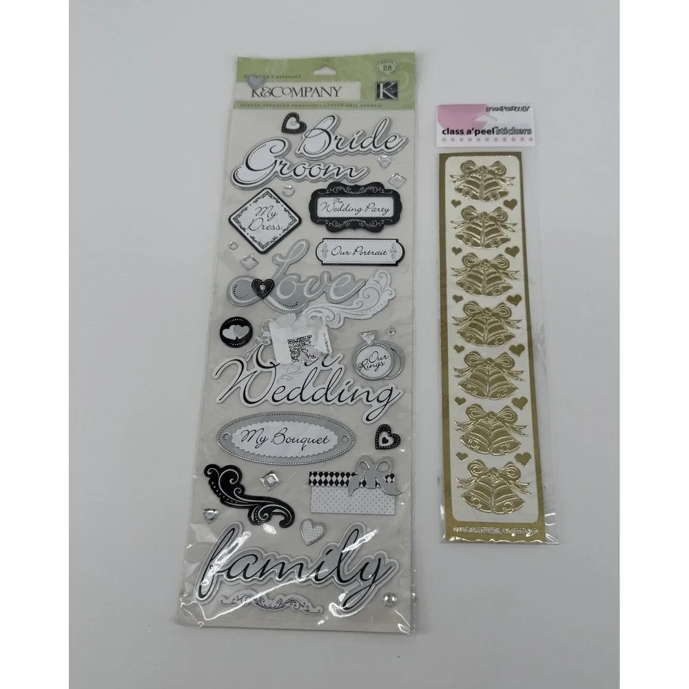 K&Company Stampendous Wedding Scrapbook Stickers 2 Pack Lot Gold Bells Romantic